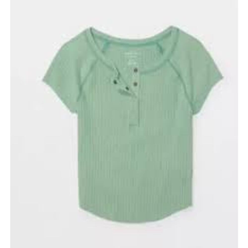 AMERICAN EAGLE Hey Baby Cropped Henley Tee Size Medium M  Green